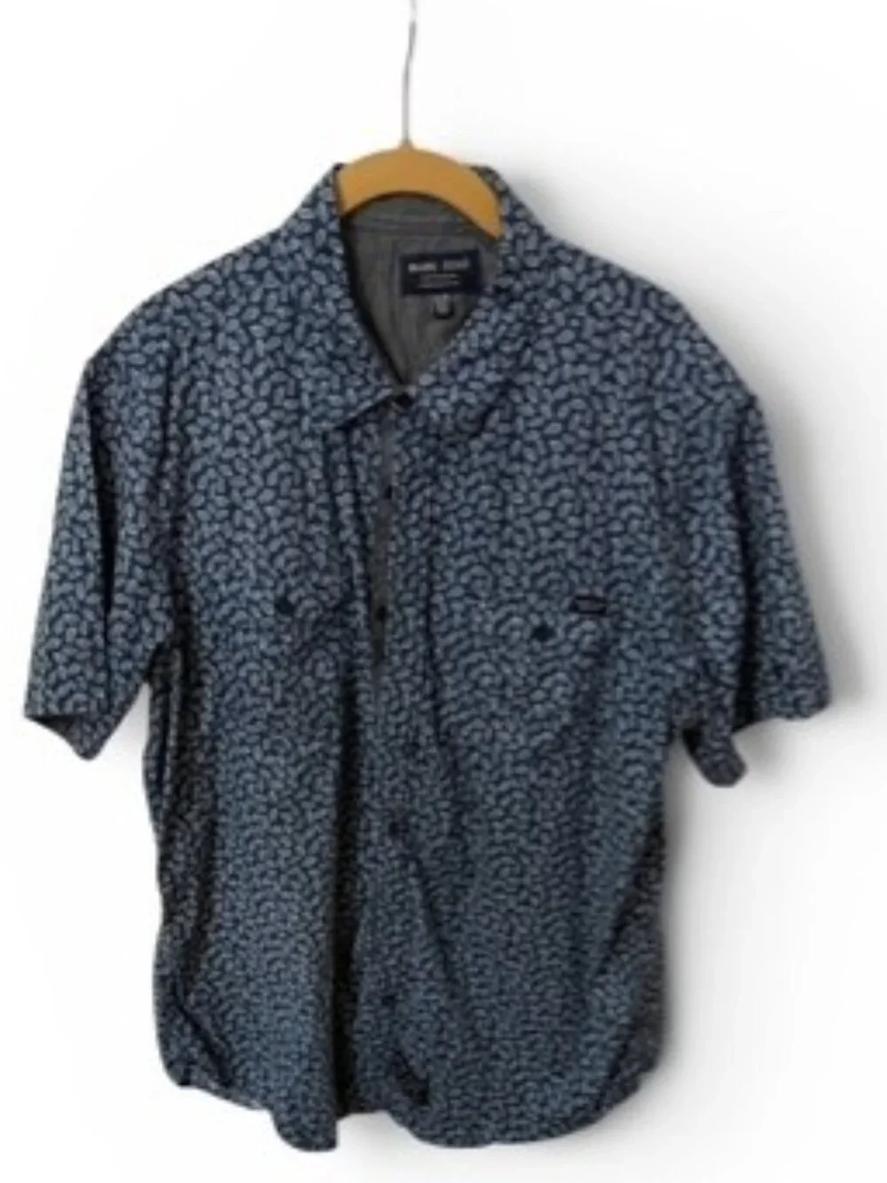 Marc Ecko Dark Blue Short Sleeve Shirt Leaf Motif 2 Pocket Men's XL